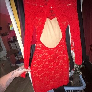 Express Red Backless Lace Dress